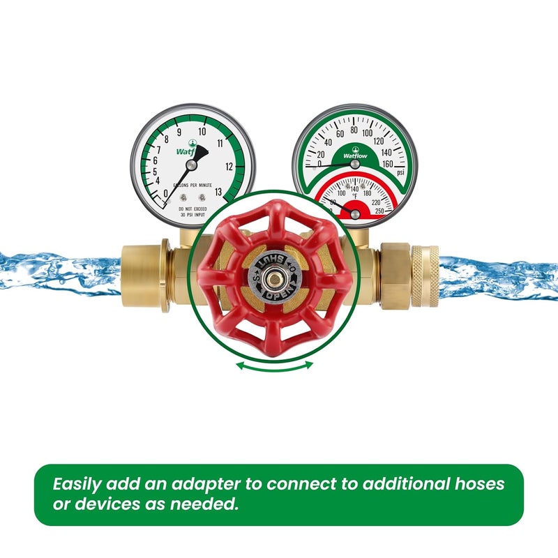 Watflow Water Flow Gauge, Temperature and Pressure Test Assembly, 0-160psi,0-13 GPM, 3/4" Female Hose Thread. - Image 5